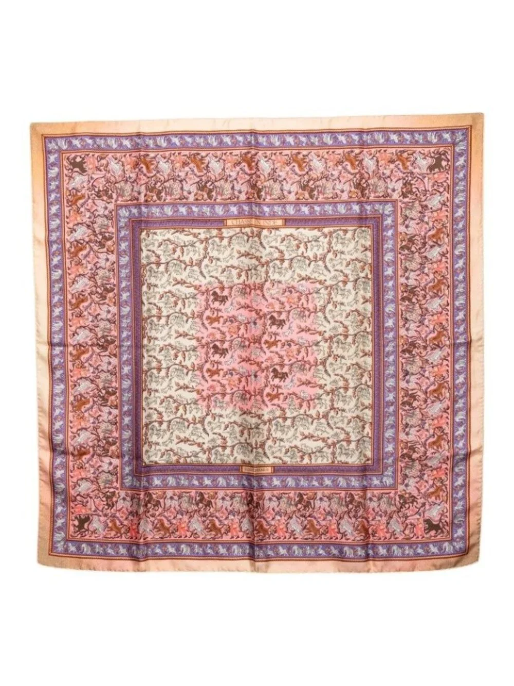 Hermes Carre 90 Chasse En Inde Indian Hunting Scarf Large Pink Multicolor Silk